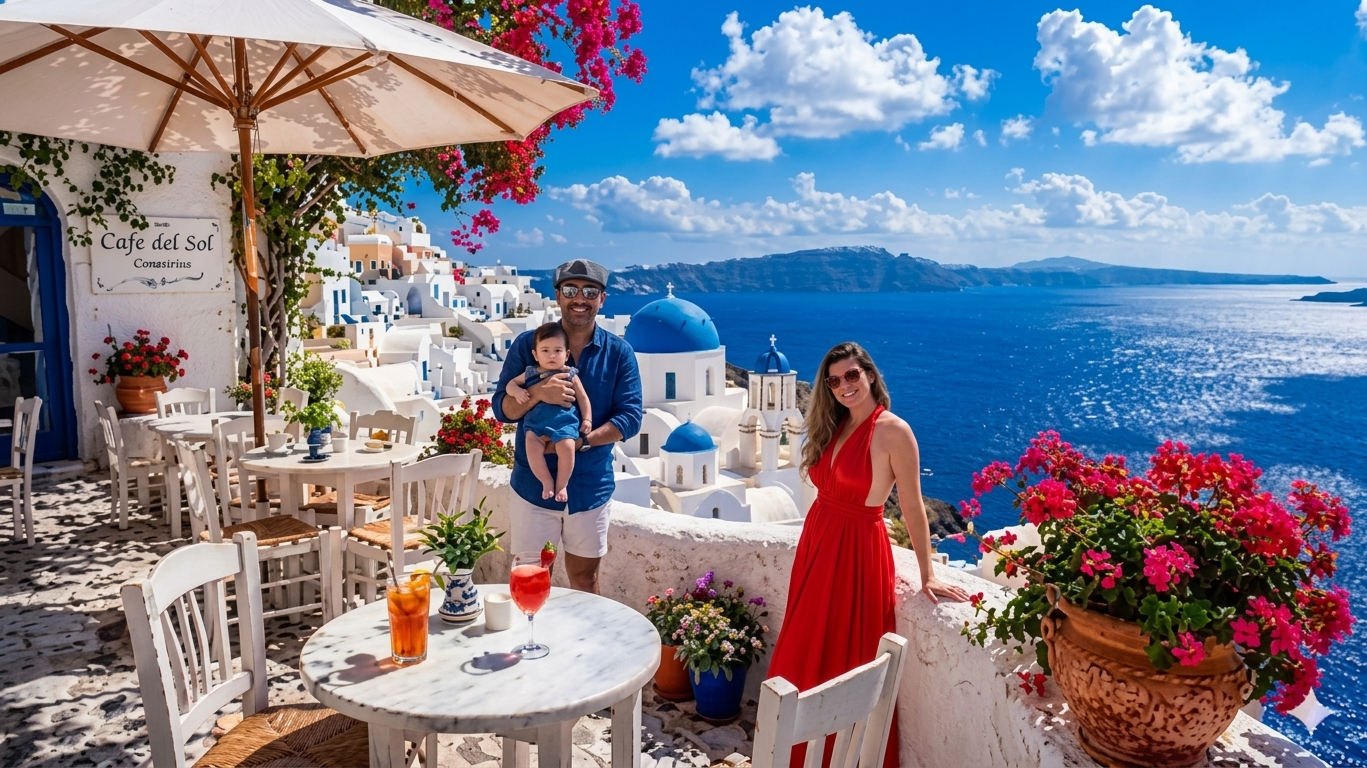 Jimena, Alexis y Gema en Santorini · Checkit Travel